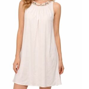 HM White Embellished Collar Sleeveless Shift Dress Womens Size 14 V-Neck Beaded
